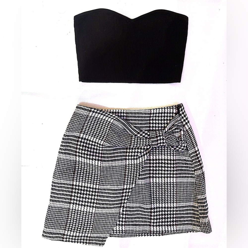 Plaid Mini Skirt with Burgundy Accents